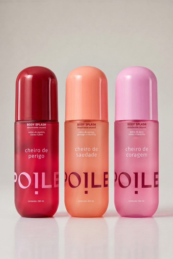 Kit 3 Body Splashes: Cheiro de Perigo, Cheiro de Saudade e Cheiro de Coragem